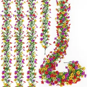 2 Piece Artificial Flower Wreath Set, 5.9 Feet UV Resistant Fake Daisy Vine Silk Hanging Spring Wildflower Wreath for Home Fireplace Garden Wedding Backdrop Decor ( )