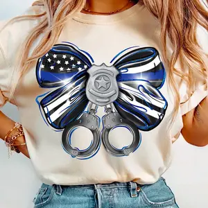 Police Coquette Bow Shirt, Back the Blue Bow Design, Law Enforcement Badge Tee