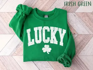 Womens Lucky Sweatshirt, Cute Shamrock Shirt, Happy St Patricks Day Shirt, St Pattys Day Outfit, Irish Lucky Day Shirt, St Patricks Day Gift - LORA ATCHER
