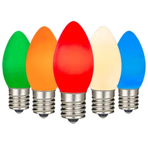 Festive Living 25 Pack Vintage Ceramic C9 7W Assorted Bulbs – 5 Red, Blue, Green, Orange & White – 130V, 3000 Hour Long Life, Indoor/Outdoor Use, Nickel-Coated E17 Intermediate Base