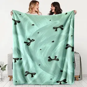 Simple Bow Tie Blanket, All-Season Light Blue Polyester Fabric, Perfect for Sofa Relaxation, Ideal Gift for Bow Tie Lovers