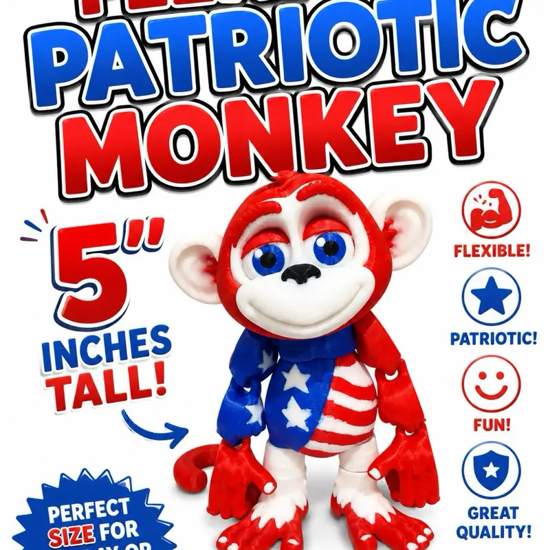 Patriotic Flexi Monkey Climbable 3D Printed Toy 5” tall