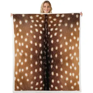 Brown Deer Print Blanket Throw,Elk Deer Hide Fleece Blanket for Bed Couch,Wildlife Hunting Safari Blankets and Throws,Woodland Farmhouse Animal Decor for Bedroom Living Room