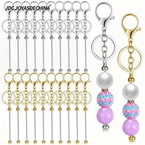 20 Pcs Beadable Keychain Bars Metal Beaded Blank Keychains Charms DIY Keychain Supplies Bulk for DIY Pendant Jewelry Making Projects Crafts Office Accessories