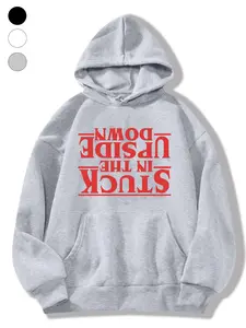 Stranger Things Upside Down Parody Print Hoodie, Casual Fitted Sweatshirt, Fall & Winter Wear, Daily Home or Outdoors