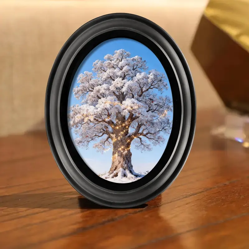 1 PC 5x7 Inch Elegant Tree of Life Wooden Photo Frame , Islamic Art Style  Oval Hanging & Tabletop Multi-Purpose Islamic Art Frame for Ramadan Eid Home Office Desk Decor