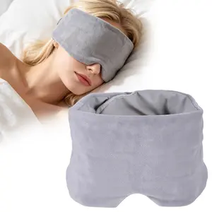 Weighted Eyes Mask for Sleeping, Sleep Mask Light Blocking for Women & Men with Ear Muffs for Quiet Night, Gravity Glass Bead Filling Eye Mask for Sleeping, Meditation, and Traveling (Grey)