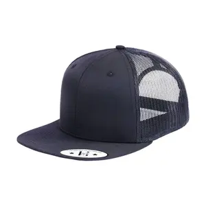 Blank - 6 Panel Snapback Flat Bill Trucker Hat - Black
