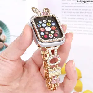 Rabbit Rhinestone Apple Watch Band, Sparkly Metal Bracelet Strap for 38-49mm, Compatible with Series 1-10, SE, Ultra 1/2, Cute Jewelry Style