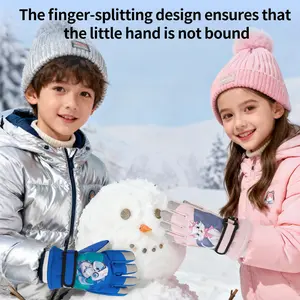 Winter Kids Thick Wool Lined Windproof Waterproof Ski Gloves, Unisex Cold Weather Handwear, Comfortable and Durable