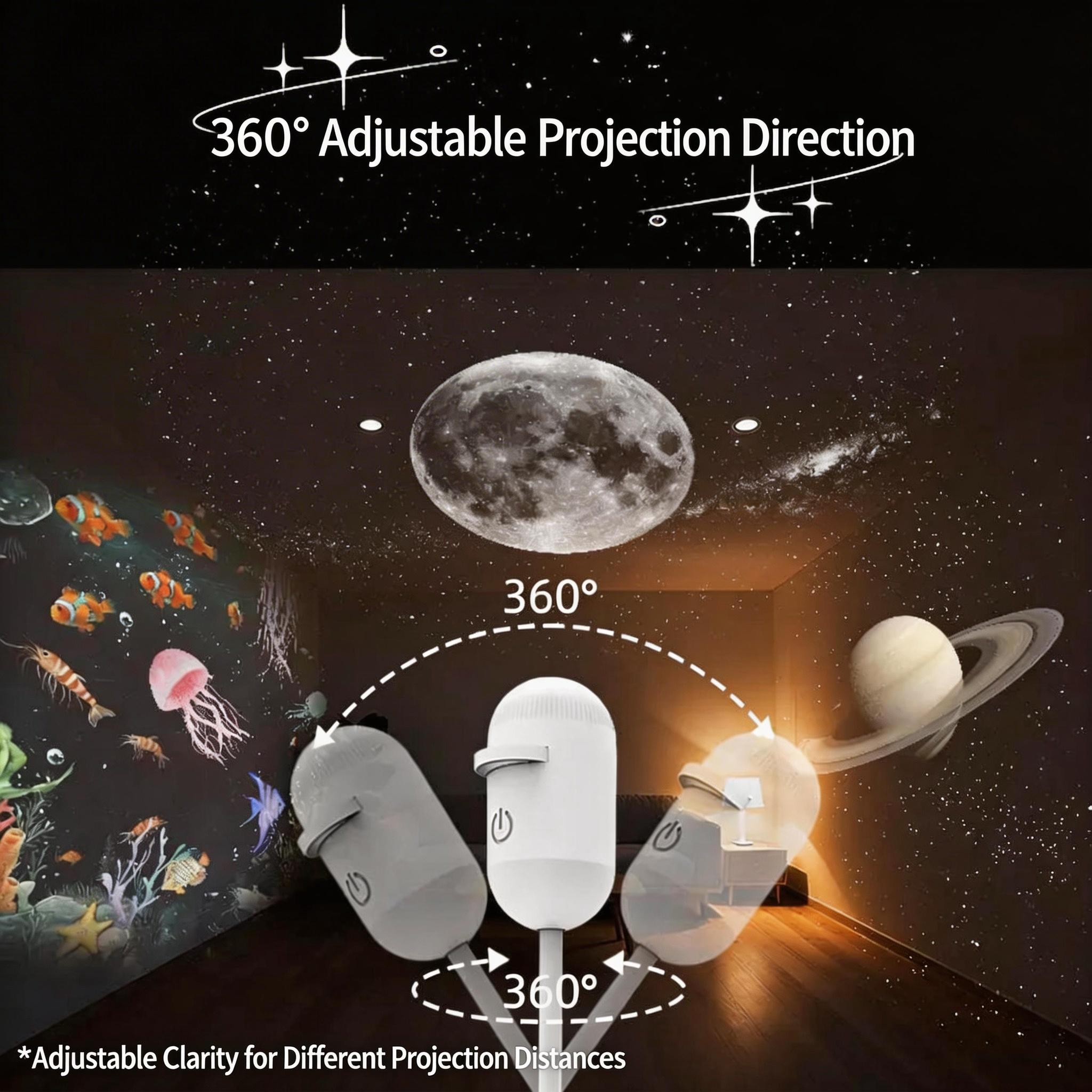 Multifunctional Portable Galaxy Projection Night Light — Features Interchangeable Projection Films, Adjustable Brightness, and 360° Rotation. USB-Powered; Ideal for Car Interiors and Bedroom Ceiling Ambient Lighting.