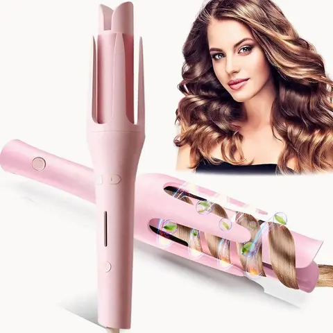 Pink Automatic Ceramic Hair Curler - Ion Anti-Frizz, 360° Auto Rotation 1-inch Barrel (1" Curl More Hair), Lightweight, 4 Temperatures, 3 Timers, 1.8m Long Power Cord, Smooth Results for All Lengths (US Users)