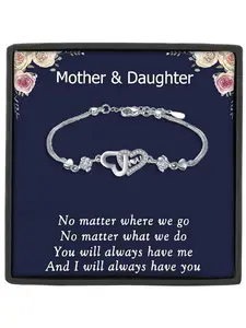 1Pc Forever Double Heart Bracelet Engraved With I LOVE YOU,Mother Daughter Bracelet,Birthday Gift and Party Gift,With Card and Gift Box,Gift For Mom ,Gift For Daughter