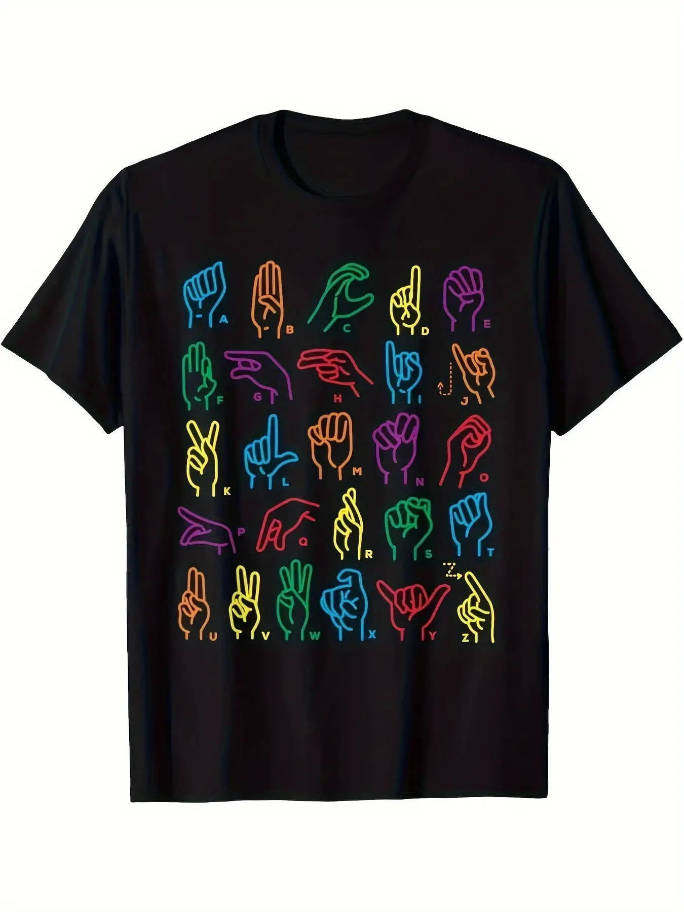 Men's ASL Alphabet Chart T-Shirt - A-Z Sign Langua unisex soft cotton short sleeve t shirt, vintage graphic casual tee for men women teens, perfect birthday holiday gift for camping travel gym daily street casual wear