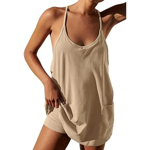 Women's Summer Mini Dress Casual Workout Tennis Dress with Shorts Sleeveless Althletic Dresses