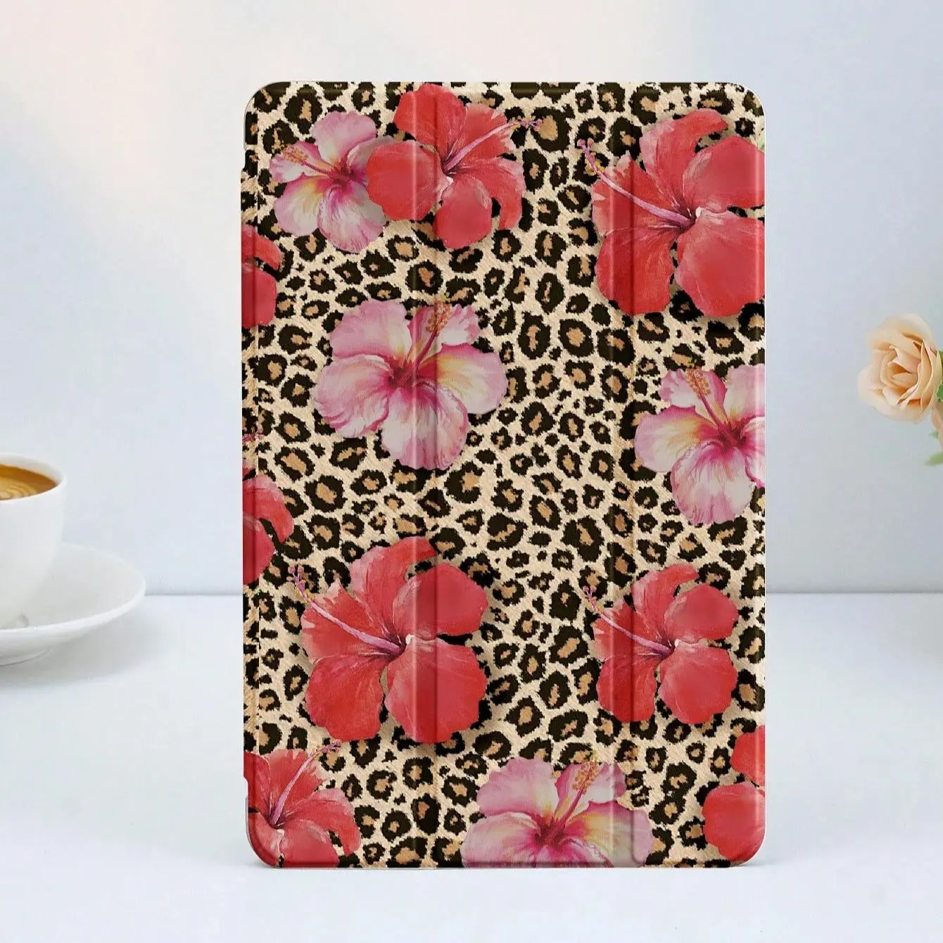 Floral & Leopard Print Tablet Case with Pen Slot, Soft Shockproof Tablet Protective Cover, Durable Protective for iPad Flower Accessories, Durable Tablet Casing