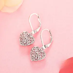 Elegant Boho-Inspired 925 Sterling Silver Dangle Earrings with Intricate Heart Design - Perfect for Weddings, Valentine's Day, and Casual Attire, Wedding Earrings|Bohoinspired Earrings|Sterling Silver Earrings