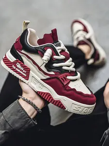 Men's Fashion Colorblock Lace Up Sneakers, Casual Comfortable Breathable Sports Running Shoes, Male All-match Round Toe Chunky Sneakers for Daily Life, Trainer, Sporty Running Shoes