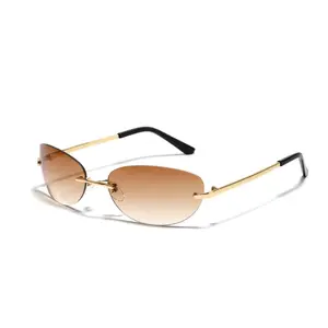 Rimless Pink Tinted Sunglasses, Trendy Thin Metal Frame Clear Pink Lens Shades, Minimalist Y2K Aesthetic Eyewear for Women, Lightweight & UV400 Protection for Everyday Wear, Street Style & Outfit Matching