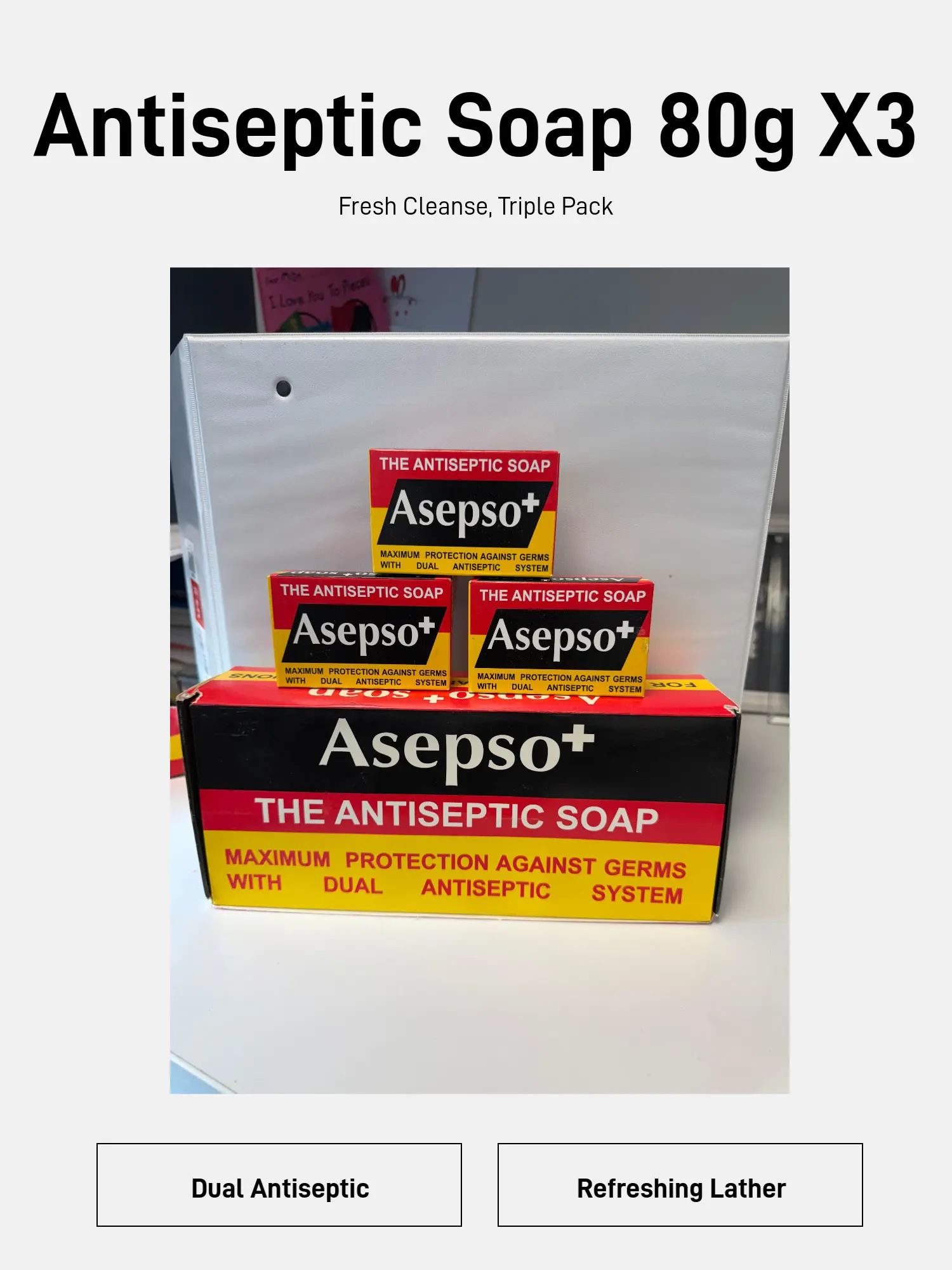 Asepso+ Antiseptic Soap 80g – Pack of 3