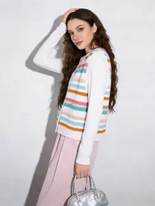 Women's Spring Summer Casual Striped Colorblock Ribbed Front Button Cardigan Vest, Cute Fashion Outerwear for Vacation
