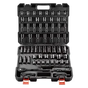 Drive Impact Socket Set, 1/2 Inch Drive, 65-Piece Kit, SAE Range From 3/8 Inch To 1-1/4 Inch And Metric Range 10 Mm To 24 Mm, Includes Deep Well Sockets, Standard Sockets, For Automotive Repair And Mechanical Projects