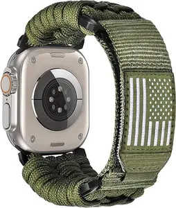 Army Green Wearable Durability Sport Nylon Men Bands for Apple Watch 49/46/45/44/42mm iWatch Ultra 2/Ultra Series 10-5 Elastic Nylon Watch Band with Magnetic Steel Connector Smartwatch Strap