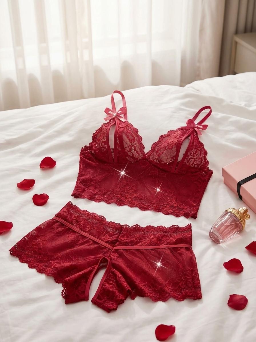 Women Solid Color Lace Trim Cami Top & Shorts Pyjama Two-piece Set, Casual Comfy Camisole & Shorts PJ Set, Women's Sleepwear for All Seasons