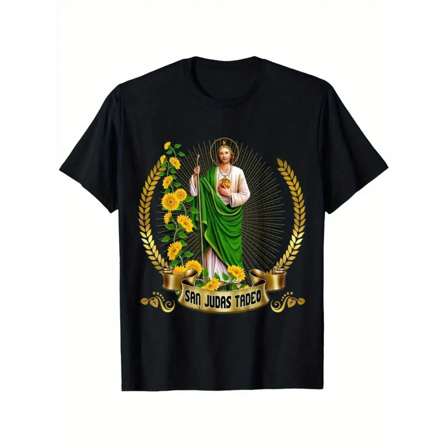 Men's San Judas de Tadeo Print 100% Cotton Short-Sleeve Round Neck Basic Tshirt - Soft, Slight Stretch Casual Clothes for Lost Causes Defenders, Fitness, Streetwear, Short-Sleeve Tee