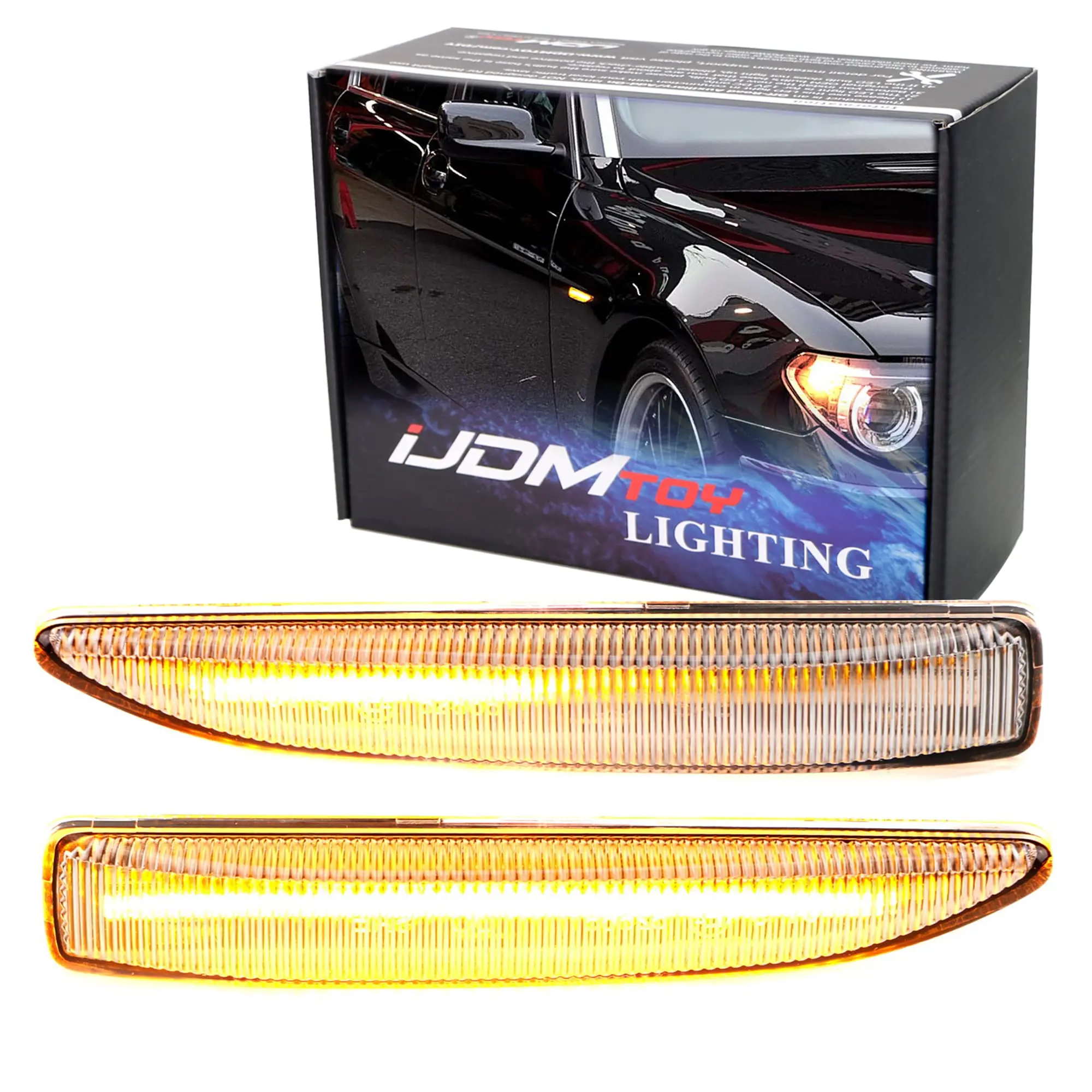 iJDMTOY Clear Lens Sequential Blink Amber LED Side Marker Light Assembly For 2002-2008 BMW E65 E66 E67 7 Series, Powered by 36-SMD LED