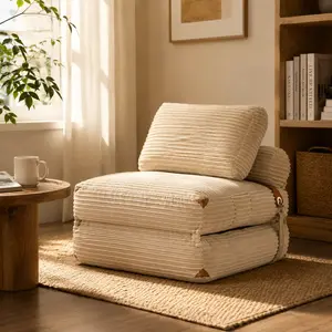 POUUIN 3-in-1 Convertible Sleeper Sofa, Ultra-Soft Corduroy Upholstered Sofa Couch, No-Assembly Memory Foam Floor Lounge Chair for Small Spaces