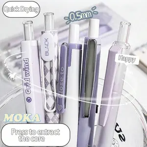 5pcs Highly Attractive Pink Stick Push Pen, 0.5mm Black Neutral Pen For Students And Office Workers, Boxed Back To School, Quick Dry Pens