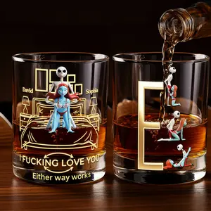 Playful Skeleton Couple Round Glass - Personalized Gifts For Couples