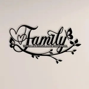 Metal Family Sign Wall Art for Home Decor, Letter Art Cutout Plaque, Elegant Family Wall Decoration for Happiness