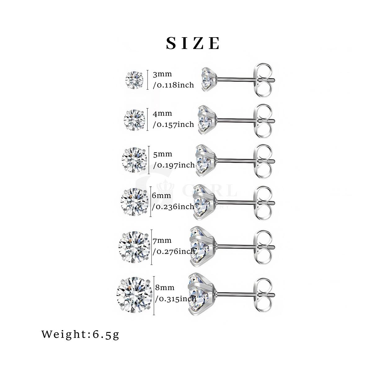 6 Pairs Stud Cubic Zirconia Earrings Set( 3-8mm), Stainless Steel Hypoallergenic Cubic Zirconia Earrings Chic Gorgeous Jewelry As Gift for Girlfriend, Elegant Minimalist Earrings 6 Pairs Stud Cubic Zirconia Earrings Set( 3-8mm), Stainless Steel Hypoallergenic Cubic Zirconia Earrings Chic Gorgeous Jewelry As Gift for Girlfriend, Elegant Minimalist Earrings