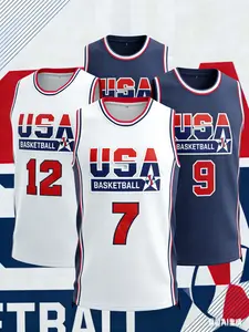 Men's Embroidered Name and Number Basketball Jersey, Blue, Lightweight Breathable High-Quality Sports Wear for All Seasons