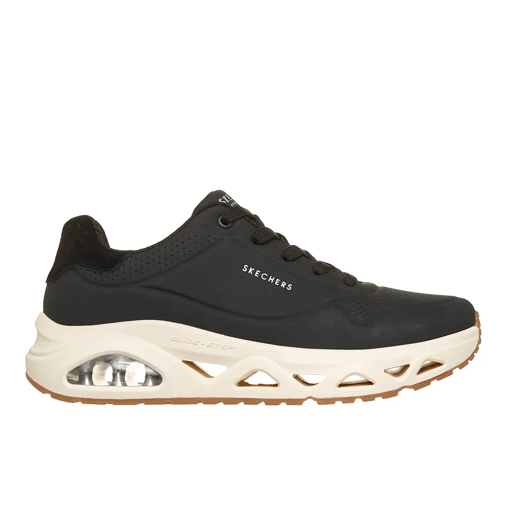 Skechers Womens Uno Glide-Step Glide Wing Lace Up Sneakers Shoes Casual - Black