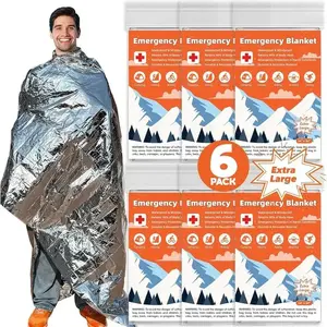 6 Pack  Thermal Blanket , 84" x 64"  Mylar Blankets for Outdoor, Space Blanket,  Foil for ,  Kit Camping Blankets,  Warmer, Hiking（gift）