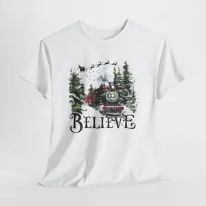 Polar Express Believe Tee, Christmas Train Shirt, Festive Holiday Top, Unisex Cotton T-Shirt, Movie Fan Gift