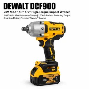 Professional DEWALT 20V MAX XR Brushless 1/2" High Torque Impact Wrench DCF900 features 1400 ft-lbs Nut-Busting Torque with Precision Wrench 4-Mode Control Commercial Grade Heavy Duty Automotive Tool Bare Tool with 5.0Ah Battery