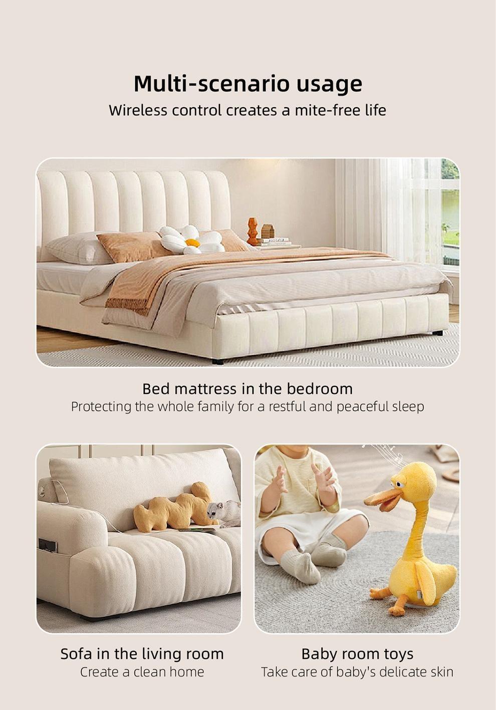 Mattress Vacuum Cleaner with UV-C Lamp & LED Display 13kPa Suction Brushless Motor HEPA Filter for Beds Sofas