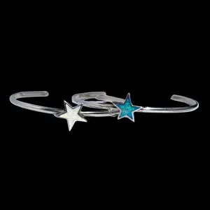 Sterling Silver Cuff Bracelet with Blue or White Opal Star