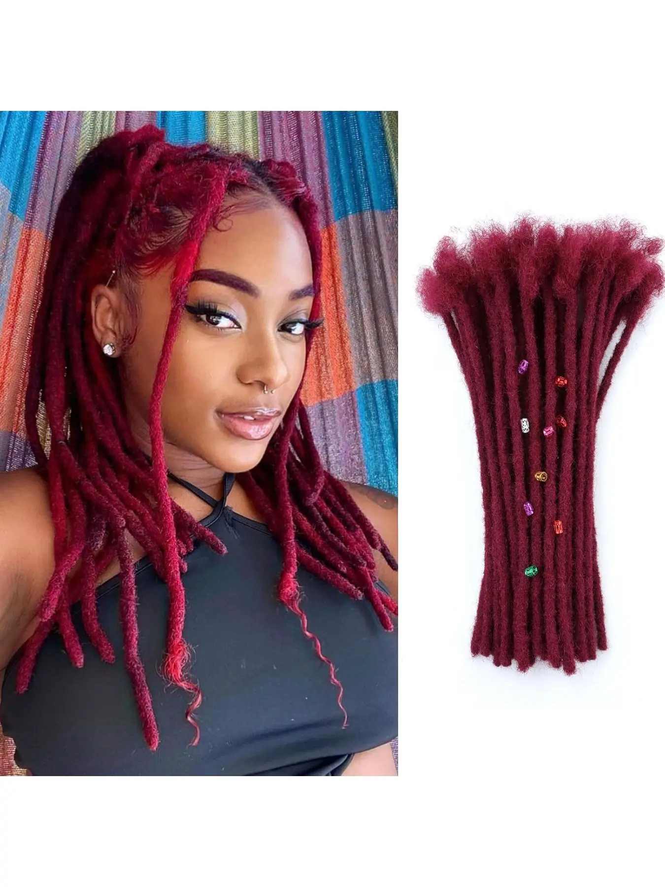 0.6cm 99J Burgundy Wine Red Loc Extensions Braiding Extensions Human Hair Dreads Extensions for Men Women Wine Red Dreadlock Extensions Real Human Hair