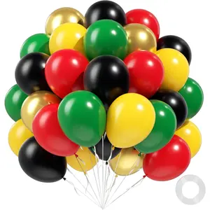 60 count Juneteenth Balloons 12inch, Dark Green Red Metallic  Black and Yellow Balloons for Black History Month Juneteenth Party Decorations