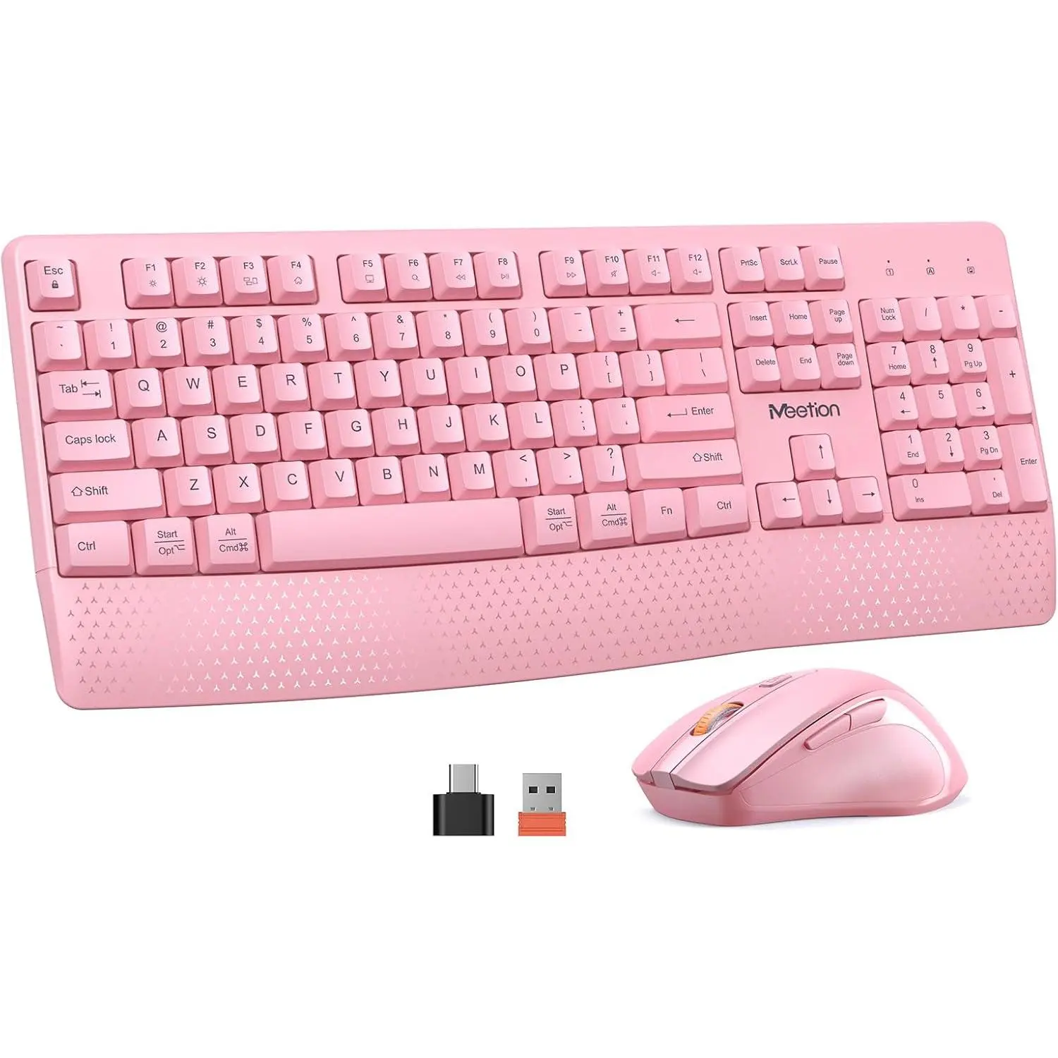 Pink 2.4GHz Wireless Keyboard and Mouse Combo - Full-Size Keyboard with Wrist Rest, 3-DPI Adjustable Mouse