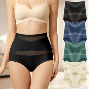 QUASTI——Women's  High-Waist Light Compression Briefs - Cross Mesh Shaping Underwear, Ultra-Soft Polyamide Blend, Breathable & Slimming, Everyday & Special Occasion Wear Smooth