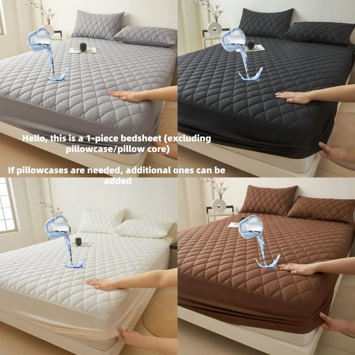 1 Set Waterproof Mattress Protector Set – Includes Fitted Sheet & Quilted Deep-Pocket Bedding Mattress Cover, Soft Breathable, Stain-Resistant and Machine-Washable, All Mattress Sizes, with Pillowcases for Bedroom, Guest Room, Dorm