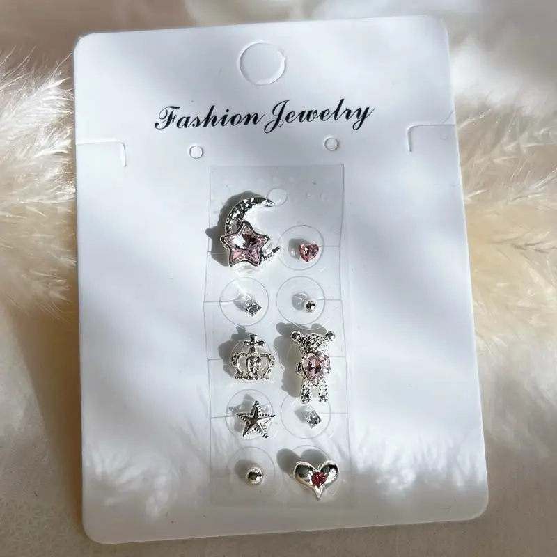 Lulupop Ear Seeds Jewelry – Non-Piercing Magnetic Ear Seeds with Pink Crystal Moon, Star, Bear & Heart | Auricular Point Stickers for Relaxation & Cute Aesthetic acupuncture ear seeding patches ear seed earrings