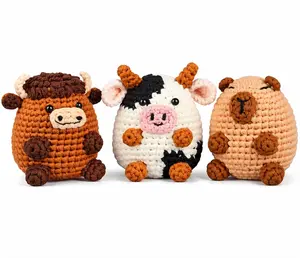 TIKA Beginner Crochet Kit 3-Pack Cow Capybaras with Step-by-Step Video Tutorials, DIY Amigurumi Animal Crochet Set