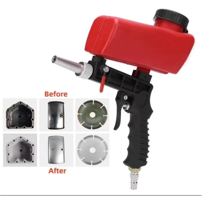 Portable Pneumatic Sandblaster Gun Kit - 90PSI Gravity-Fed Sand Blasting Tool for Air Compressors, Removes Paint, Rust, Stains & Cleans Surfaces (Red)